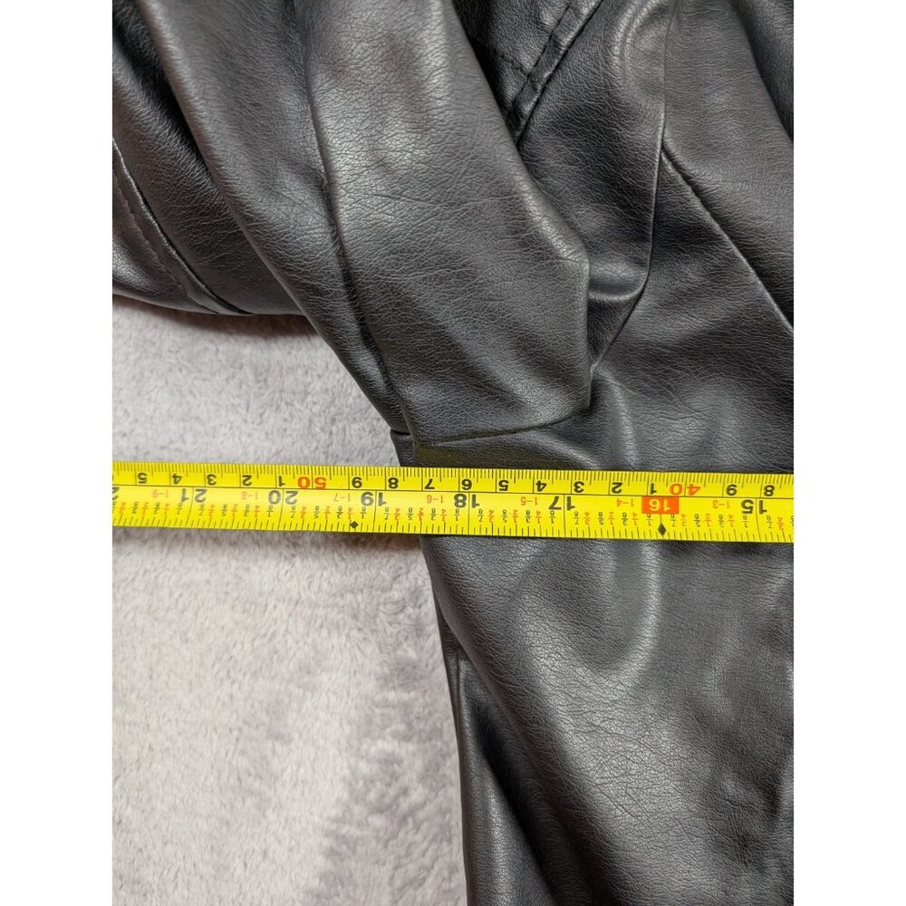 New Look Faux Leather Jacket Womens Size XL Black Sherpa Collar Streetwear City - Picture 4 of 7